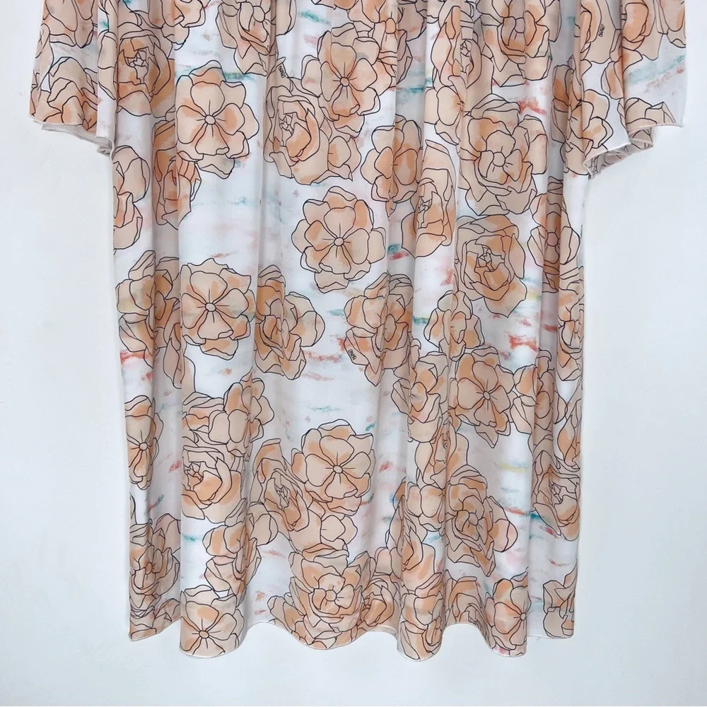 DYVNA Silk Watercolor Floral Print Short Sleeve Shift Dress Size 12 Dainty Flowy - Picture 13 of 16